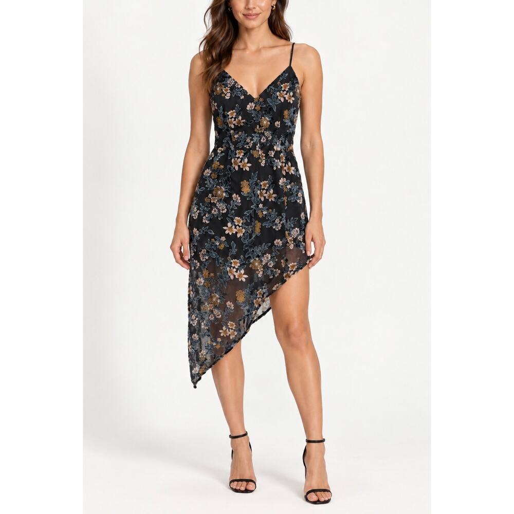 Lulus Womens S Navy Floral Velvet Burnout High Low Midi Slip Dress